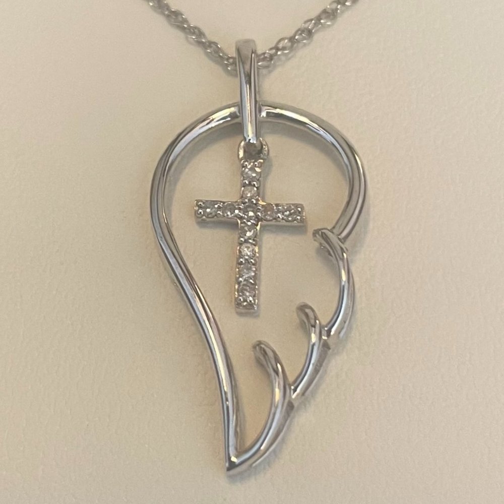 Angel Wing Necklace with Diamond Cross